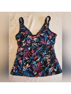 Christina Black Floral Tankini Top ONLY, Size 8, Adjustable Straps, NWOT